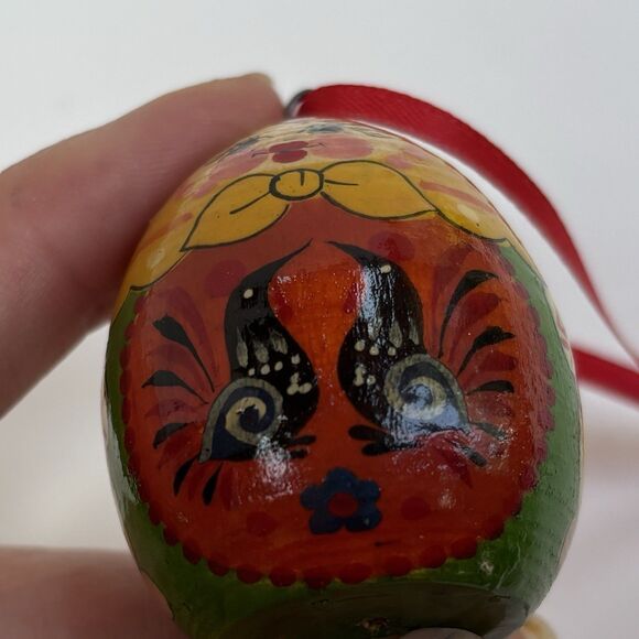 Matryoshka Wooden Doll Egg Hand Painted Babushka Russia Christmas Ornament - Picture 9 of 9